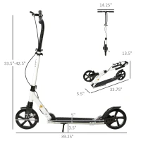 Soozier Foldable Kick Scooter for Teens Ages 12 Years and Up, Lightweight Scooters with Big Wheels, Adjustable Handlebars, One-Kick Open Mechanism and Dual Brakes System for Adult Teenage, White(m-3)