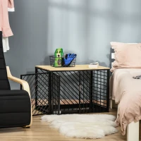 PawHut Furniture Style Dog Crate End Table w/ Cleaning Tray, Steel Dog Cage Kennel for Small Medium Pet Indoor Use Black(m-10)