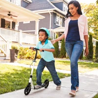 Soozier Foldable Kick Scooter for Teens Ages 12 Years and Up, Lightweight Scooters with Big Wheels, Adjustable Handlebars, One-Kick Open Mechanism and Dual Brakes System for Adult Teenage, White(m-9)