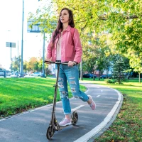 Soozier Foldable Kick Scooter for Teens Ages 12 Years and Up, Lightweight Scooters with Big Wheels, Adjustable Handlebars, One-Kick Open Mechanism and Dual Brakes System for Adult Teenage, Black(m-10)
