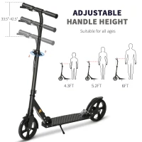 Soozier Foldable Kick Scooter for Teens Ages 12 Years and Up, Lightweight Scooters with Big Wheels, Adjustable Handlebars, One-Kick Open Mechanism and Dual Brakes System for Adult Teenage, Black(m-4)