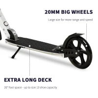 Soozier Foldable Kick Scooter for Teens Ages 12 Years and Up, Lightweight Scooters with Big Wheels, Adjustable Handlebars, One-Kick Open Mechanism and Dual Brakes System for Adult Teenage, White(m-6)