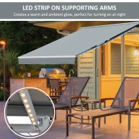 Outsunny 3x2.5m Retractable Manual Awning Window Door Sun Shade Canopy Patio Shelter w/ LED  Grey(m-5)