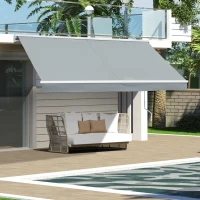 Outsunny 3x2.5m Retractable Manual Awning Window Door Sun Shade Canopy Patio Shelter w/ LED  Grey(m-10)