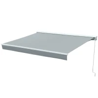 Outsunny 3x2.5m Retractable Manual Awning Window Door Sun Shade Canopy Patio Shelter w/ LED  Grey(m-11)