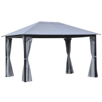 Outsunny 13' x 10' Gazebo Canopy Party Tent Shelter with Steel Frame, Curtains, Netting Sidewalls, Light Grey(m-2)