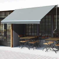Outsunny 3x2.5m Retractable Manual Awning Window Door Sun Shade Canopy Patio Shelter w/ LED  Grey(m-1)