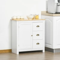 HOMCOM Modern Kitchen Cabinet, Storage Sideboard, Buffet Table with Rubberwood Top, 3 Drawers and Cabinet with Adjustable Shelf, White(m-2)