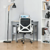 HOMCOM Corner Desk, Triangle Computer Desk with Drawer and Storage Shelves for Small Spaces, Home Office Workstation for Living Room, or Bedroom, Grey(m-8)