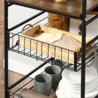 HOMCOM Kitchen Cart with Storage, 16"W Slim Rolling Cart, 4 Tier Kitchen Shelves on Wheels with Side Racks, 2 Basket for Fruit Vegetable, Utility Cart for Narrow Space, Laundry, Walnut(m-15)