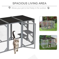 PawHut 71" x 32" x 44" Large Wooden Outdoor Cat Enclosure Catio Cage With 3 Platforms, Gray(m-7)
