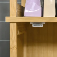 kleankin Bathroom Floor Cabinet with 3 Shelves and Cupboard, Slim and Freestanding Linen Tower with Storage, Natural(m-13)