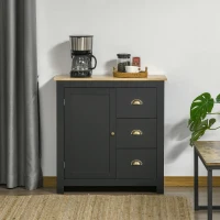 HOMCOM Modern Kitchen Cabinet, Storage Sideboard, Buffet Table with Rubberwood Top, 3 Drawers and Cabinet with Adjustable Shelf, Black(m-7)