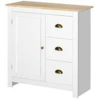 HOMCOM Modern Kitchen Cabinet, Storage Sideboard, Buffet Table with Rubberwood Top, 3 Drawers and Cabinet with Adjustable Shelf, White(m-10)