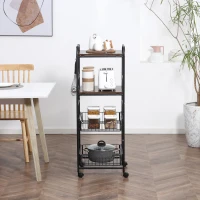 HOMCOM Kitchen Cart with Storage, 16"W Slim Rolling Cart, 4 Tier Kitchen Shelves on Wheels with Side Racks, 2 Basket for Fruit Vegetable, Utility Cart for Narrow Space, Laundry, Rustic Brown(m-9)
