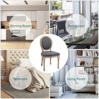 HOMCOM Vintage Armless Dining Chairs Set of 2, French Chic Side Chairs with Curved Backrest and Linen Upholstery for Kitchen, or Living Room, Grey(m-6)