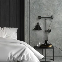 HOMCOM Industrial Table Lamp with Steel Frame, for LED Halogen Bulb, Bedside Lamp with Rotary Switch for Bedroom Living Room Study, Black(m-8)