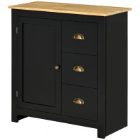 HOMCOM Modern Kitchen Cabinet, Storage Sideboard, Buffet Table with Rubberwood Top, 3 Drawers and Cabinet with Adjustable Shelf, Black(m-10)