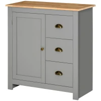 HOMCOM Modern Kitchen Cabinet, Storage Sideboard, Buffet Table with Rubberwood Top, 3 Drawers and Cabinet with Adjustable Shelf, Grey(m-10)