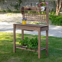 Outsunny Wooden Garden Potting Bench with Hidden Storage, Spacious Work Table for Gardening Projects, Brown(m-7)