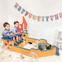 Outsunny Kids Wooden Sandbox Pirate Ship Sandboat w/ Bench Seat Storage Space Ceder Wood(m-9)