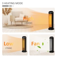 HOMCOM 2-In-1 Portable Electric Tower Heater, Oscillating Space Heater with 12H Timer, Three Heating Modes, 750/1500W, for Indoor Use, Black(m-8)