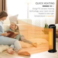 HOMCOM 2-In-1 Portable Electric Tower Heater, Oscillating Space Heater with 12H Timer, Three Heating Modes, 750/1500W, for Indoor Use, Black(m-5)