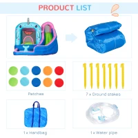 Outsunny 5-in-1 Water Slide Kids Inflatable Bounce House Narwhals Theme Water Park Includes Slide Trampoline Pool Cannon Climbing Wall with Carry Bag, Repair Patches without Air Blower(m-7)