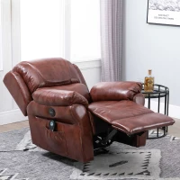 HOMCOM Vibration Massage Recliner Chair for Living Room with Heat,   Single Sofa, PU Leather Power Reclining Chair, Home Theater Seating with Footrest, Brown(m-2)