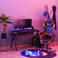 HOMCOM 43" Racing Style Gaming Desk with Multi-Colored K Steel Frame Design and Headset Side Hook, Black/Multi(m-12)