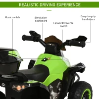 Aosom Kids Electric ATV Motorcycle Bench Buggy Quad Ride On Car 6V Battery Powered Electric for 18-36 Months Old with Light MP3 Storage Box Green(m-4)