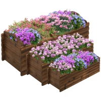 Outsunny 3 Pieces Raised Garden Bed, Wooden Planter Box, Rectangular Garden Flower Bed with Handles(m-2)
