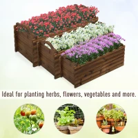 Outsunny 3 Pieces Raised Garden Bed, Wooden Planter Box, Rectangular Garden Flower Bed with Handles(m-7)