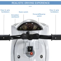 Aosom Kids Electric Pedal Motorcycle Ride-On Toy 6V Battery Powered w/ Music Horn Headlights Motorbike for Girls Boy 18-36M - White(m-5)