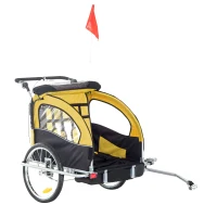 Aosom Elite 360 Swivel Double Child Two-Wheel Bicycle Cargo Trailer With 2 Security Harnesses - Yellow / Black(m-1)