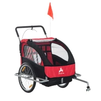 Aosom Elite Double Baby Bike Trailer Child Bicycle Kids Jogger - Red and Black(m-1)
