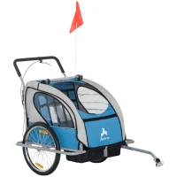 Aosom Outdoor Elite Double Child Two-Wheel Bicycle Trailer Cart Cargo with 2 Safety Harnesses - Blue(m-1)