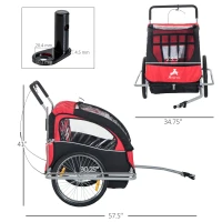 Aosom Elite Double Baby Bike Trailer Child Bicycle Kids Jogger - Red and Black(m-3)