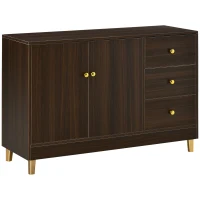 HOMCOM Kitchen Sideboard, Buffect Cabinet with Double Door Cupboard, 3 Drawers, Adjustable Shelf, Brown(m-2)