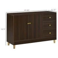HOMCOM Kitchen Sideboard, Buffect Cabinet with Double Door Cupboard, 3 Drawers, Adjustable Shelf, Brown(m-3)