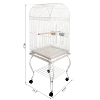 PawHut Play Open Top Bird Cage 60" Budgie Cage for Finches, Canaries with Rolling Stand, Removable Tray, Perches, Storage Shelf White, 21.3" x 21.3"(m-3)