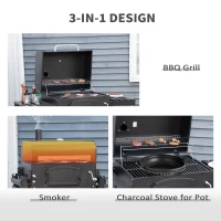 Outsunny 48" Charcoal BBQ Grill and Smoker Combo with Adjustable Height, Portable, Folding Shelves, Thermometer, Bottle Opener, and Wheels(m-4)