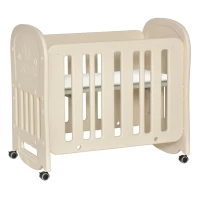 Qaba Convertible Baby Crib Bassinet Cradle with Adjustable Height, 4 Detachable Lockable Wheels, Mattress, White(m-1)