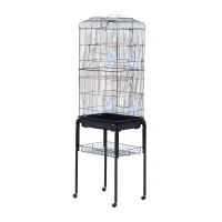 PawHut 60" Rolling Bird Cage Cockatoo House Play Top Finch Pet Supply with Wheels Black(m-2)