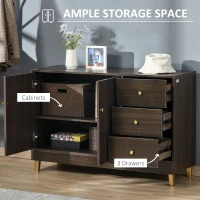 HOMCOM Modern Sideboard, Storage Cabinet, Accent Cupboard with 3 Drawers, Adjustable Shelf, Brown(m-4)