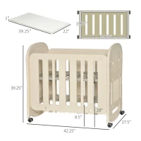 Qaba Convertible Baby Crib Bassinet Cradle with Adjustable Height, 4 Detachable Lockable Wheels, Mattress, White(m-3)