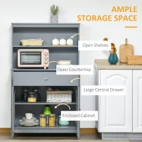HOMCOM Modern 58" Kitchen Buffet with Hutch, Microwave Cabinet with Drawer and Storage Cupboard, Grey(m-4)