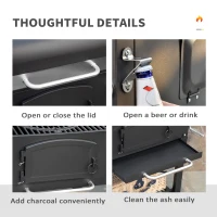 Outsunny 48" Charcoal BBQ Grill and Smoker Combo with Adjustable Height, Portable, Folding Shelves, Thermometer, Bottle Opener, and Wheels(m-8)