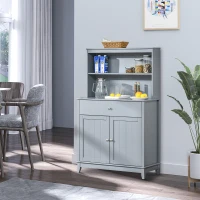 HOMCOM Modern 58" Kitchen Buffet with Hutch, Microwave Cabinet with Drawer and Storage Cupboard, Grey(m-8)