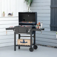 Outsunny 48" Charcoal BBQ Grill and Smoker Combo with Adjustable Height, Portable, Folding Shelves, Thermometer, Bottle Opener, and Wheels(m-10)